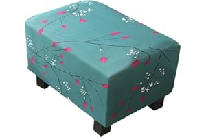 CRFATOP Printed Ottoman Chair Cover Large Ottoman Chair Slipcovers Floral Pattern Rectangle Storage Stool Cover Stretch Footstool Footrest Sofa Slipcovers with Elastic Bottom,18