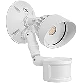 Maxxima LED Outdoor Flood Wall Light, Exterior Security Light with Adjustable Head, 950 Lumens, Featuring Motion Sensor and Dusk to Dawn Sensor, 3000K Warm White, White Fixture
