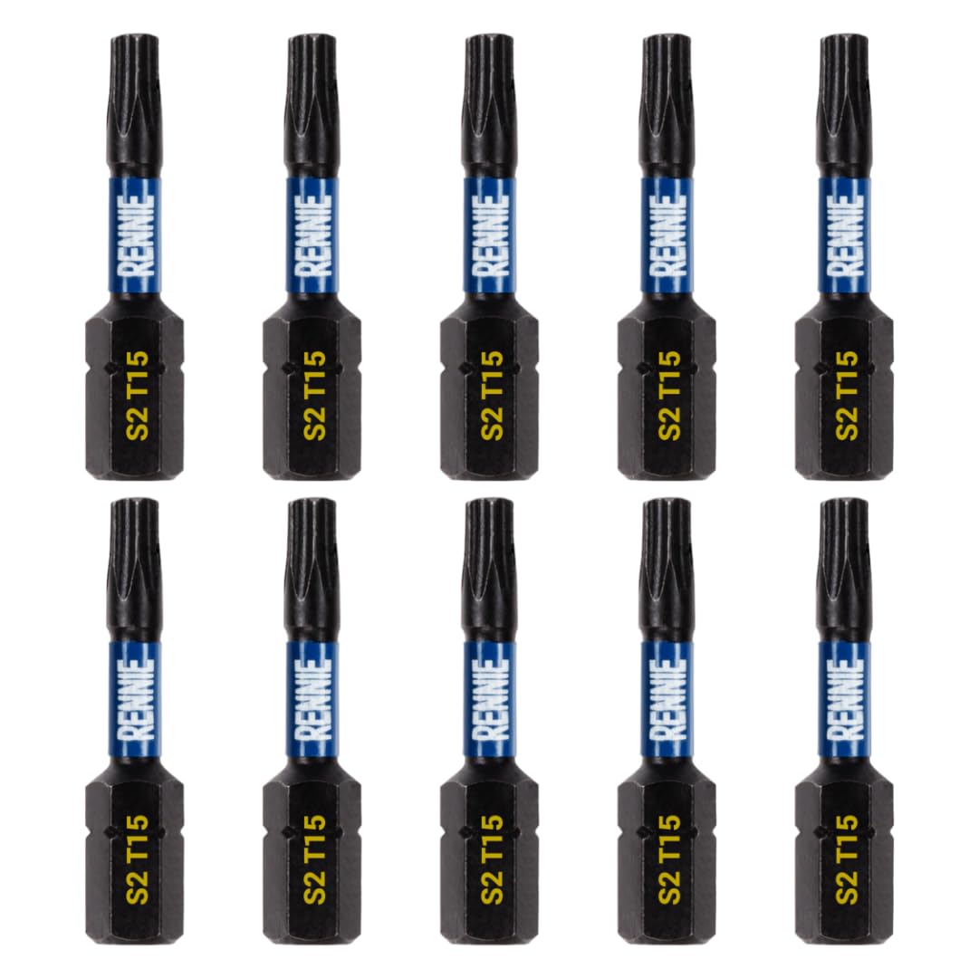 10 x Rennie Tools 32mm Long T15 TX15 Impact Screwdriver Driver Bits Set. Heavy Duty Magnetic Torx Screwdriver Bit Set. Black Oxide Coated Torx Impact Driver Bits. Torx Bit Set.