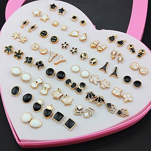 NEW 1 set 36 Pairs NO METAL 36 Pairs Random Styles Animals Minnie Flower Crystal Stud Earrings Gold Silver Plastic Earrings Christmas Gift