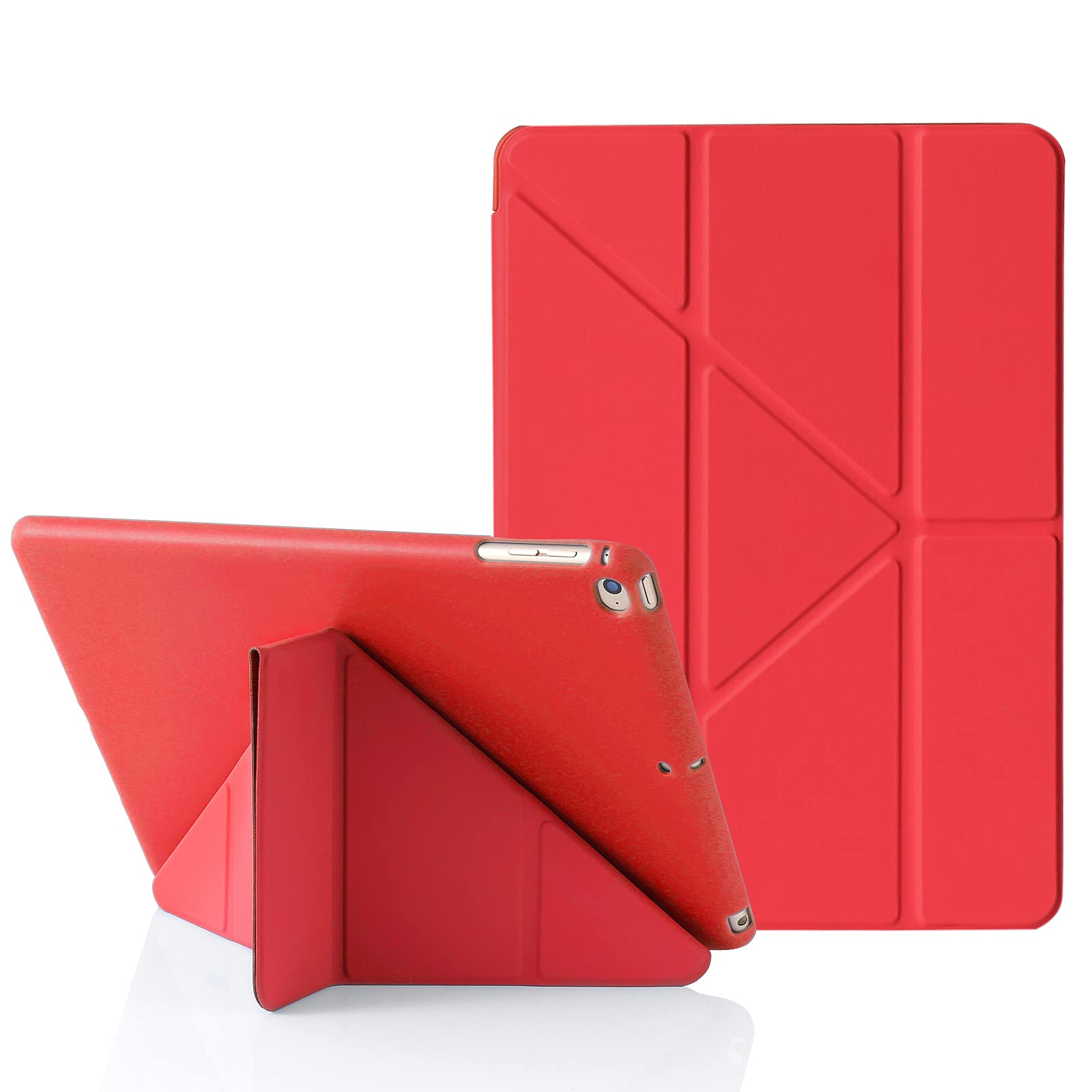 Origami iPad Case for iPad 9.7 Inch 6th 2018 & 5th 2017 Gen, also Fits iPad 9.7" Air 2013 & Air 2nd 2014, 5-in-1 Multiple Angles Viewing Positions, Smooth Silicone Cover & Soft TPU Back (Red)
