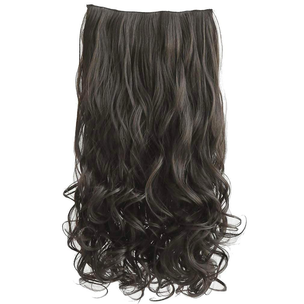 Photo 1 of REECHO 14" Short Length 1-Pack 3/4 Full Head Curly Wavy Clips in on Synthetic Hair Extensions HE008 Hairpieces for Women 5 Clips 3.6 Oz per Piece - Black Brown