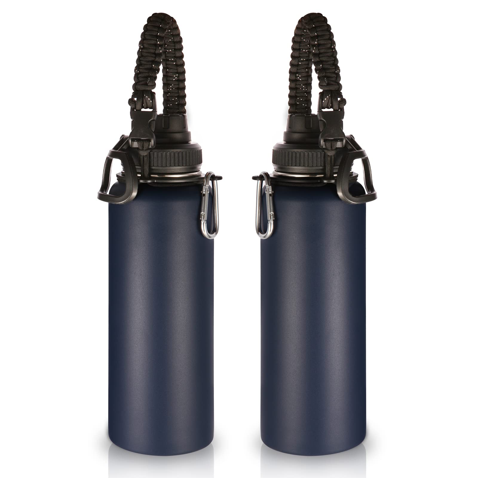 Volhoply Insulated Water Bottles Bulk 2 Pack, 1200ml Reusable Stainless Steel Sports Bottle with Paracord Handle & Spout Lid, Double Wall Vacuum Travel Big Water Cups with Wide Mouth(Navy,2 Set)