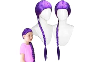 POUWENEY Purple Braided Wig，Long Braided Ponytail Wig - Anime Cosplay Wigs for Halloween Costume Party