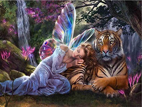 Full Drill 5D DIY Diamond Painting Butterfly Fairy Tiger 3D Embroidery set Cross Stitch Mosaic Decor gift (11.8'in×15.7'in)