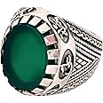 Shia Ring,Yemeni Aqeeq Ahlulbayt Ahl-ul-Bait 925 Sterling Silver Panjtan Islam Flat Green Agate,Panjtan,Hasan,Hussein,Hz Ali,Hz Muhammad (6)