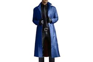 ZWRXW Mens Leather Trench Coat Full Length Vintage Classic Faux Leather Long Leather Jacket Winter Overcoat