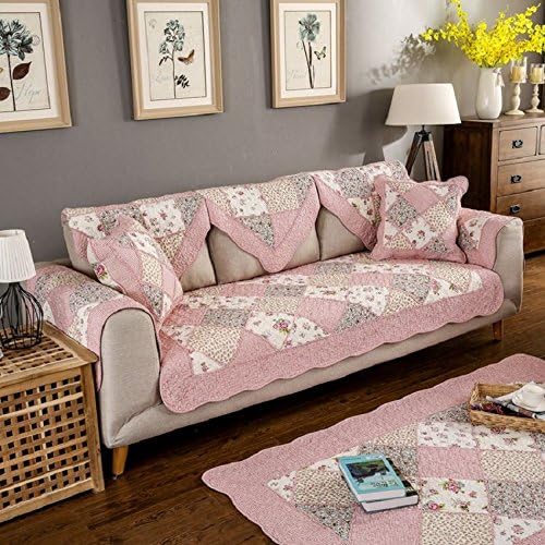 Unimall Quilted Sofa Protector Cover Stitching Cotton Floral Furniture Settee 1 2 3 4 Seater Available Couch Covers Jacquard (Pink diagonal, 70x150cm)