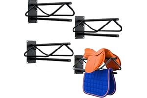 BBTEQEKN 4 Pack Wall Mount Saddle Rack, 23.8 x 12.6 x 7.5 in Heavy-Duty Steel Wall-Mounted Saddle Rack Stand for Western and 