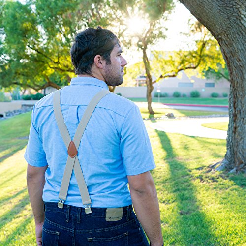 Bioterti Men’s Heavy Duty X- Back Suspenders-Adjustable Size, Long & Elastic Braces (Light Grey)