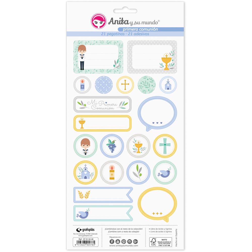 Anita and His World First Communion Child Stickers, Blue, 15 x 32 cm, 5