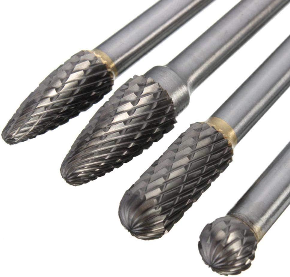 Wolfride 4pcs Long Shank Tungsten Carbide Burr Set 6mm Shank Die Grinder Burr Set for Metal 6-Inch Length