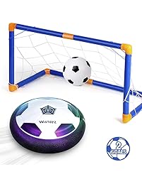 Kids Toys Hover Ball Soccer Ball Toy with 2 Goals, Hover Ball Set with LED Light, Excellent Time Killer for Boys/Girls, Air Soccer Disk with Foam Bumper for Indoor Games, An Inflatable Ball Included