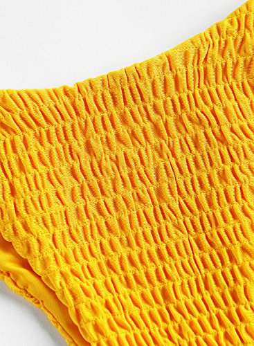 SOLYHUX Women's Two Piece Shirred Bikini Set Yellow L - Thumbnail 4