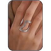 TMDSHS Gold Silver Mixed Metal Thumb Ring For Women, Chunky Asymmetrical Wavy Curve Ring Pinky Index Finger Split Rings Dainty Adjustable Stainless Steel Waterproof Non Tarnish Jewelry Gift