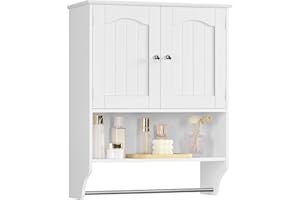 Iwell Bathroom Cabinet Wall Mounted with Towel Rack & Adjustable Shelf, Over The Toilet Storage Cabinet, Medicine Cabinet for Bathroom, White