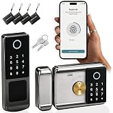 smart latch double gate lock, electronic gate latch for outdoor fence, waterproof keyless smart rim lock, electric double sided keypad locks, Fingerprint, Passcode, Key, IC Card, Tuya App