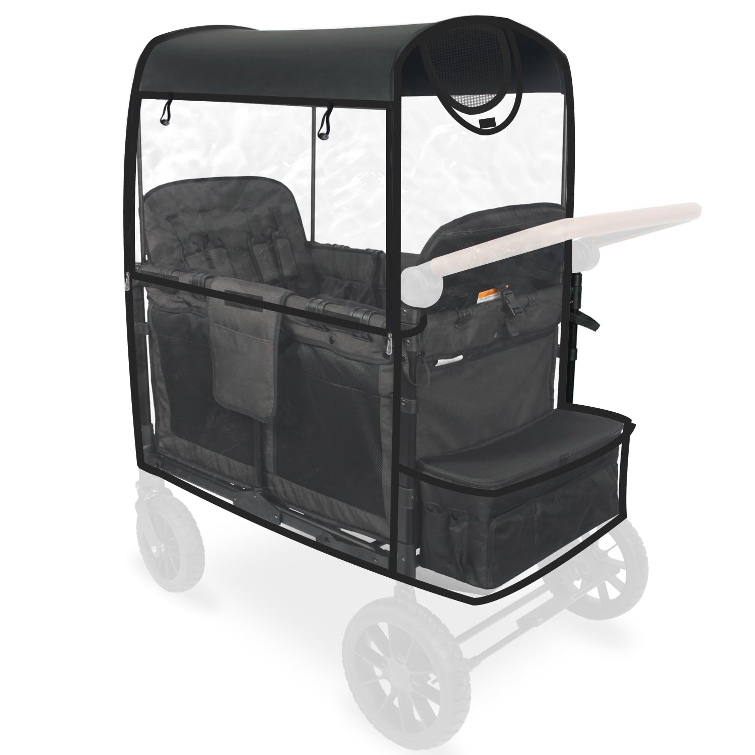 Photo 1 of Premium Transparent Stroller Rain Cover Compatible with WONDERFOLD Wagon W4, Weather-Proof PEVA Overall Protection with Two Ventilation Net Mesh and Magice Sticker and Hangable Loop Closure Entrance