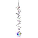 H&D HYALINE & DORA 21inch Crystal Suncatcher for Window Hanging Double-Spiral Design Gazing Ball Spiral Tail Wind Spinners Sun Catchers Rainbow Maker Indoor Outdoor Christmas Decoration