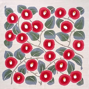 Furoshiki TSUBAKI Kamelie Beigegrau hergestellt in Japan 93 cm x 93 cm