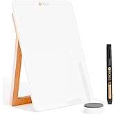 Yeoux Desktop Glass Whiteboard with Reversible Wood Stand 9.5"x6.7" | Solid Beech Wood &amp; Tempered Glass, Desk Dry Erase Board, Small White Board, For Home &amp; Office