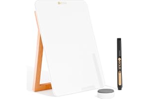 Desktop Glass Whiteboard with Reversible Wood Stand, Small White Board, Mini Dry Erase Whiteboard Easel for Desk, Reusable De