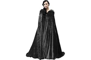 JPXH Unisex Adult Black Witch Cape Full Length Hooded Robe Cloak Halloween Dress Up Parties