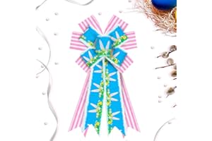 ON-AIRSTORE Easter Wreath Bows Easter Decor Bows Pink Blue Strips Rabbit Ears Burlap Bows for Wreath, Easter Velvet Ribbon Bows Easter Tree Topper Bows for Indoor Outdoor Decoration Wreath Ornament Supplies