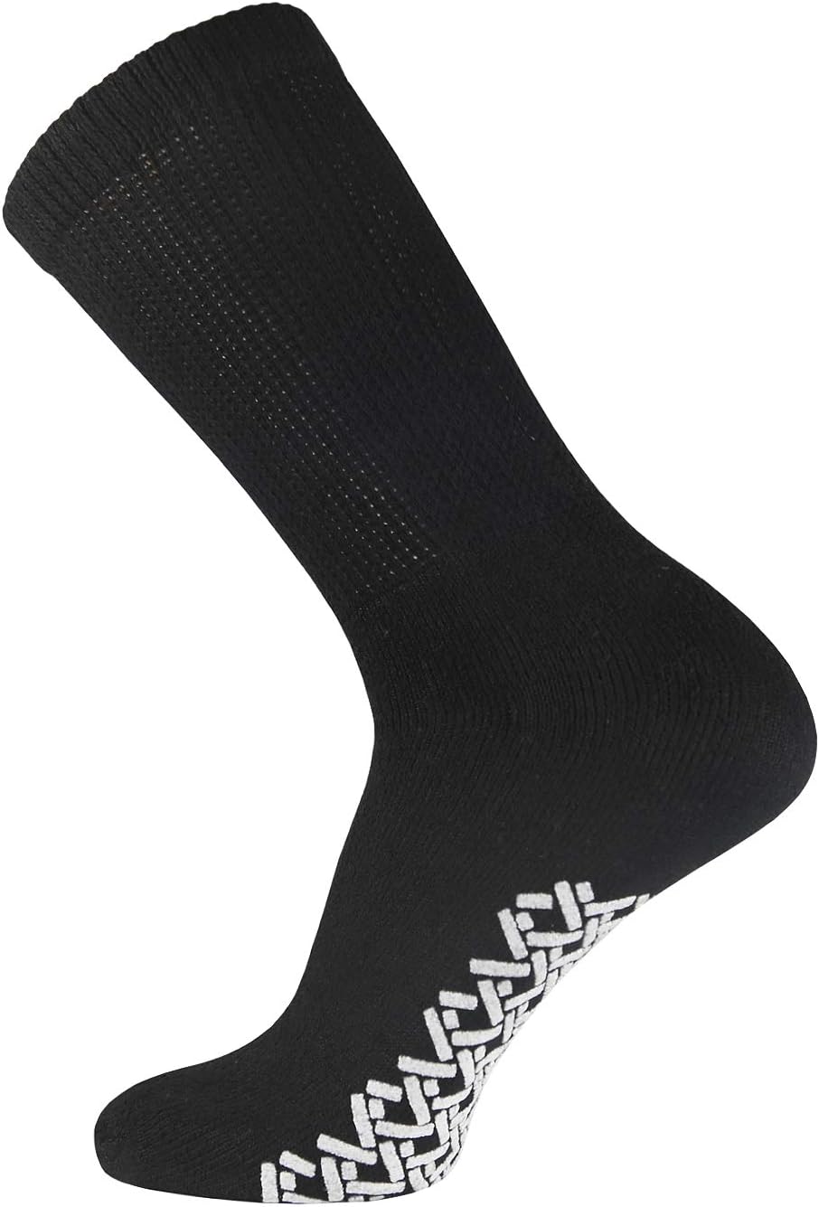 3 Pairs of Non-Skid Diabetic Crew Socks, Non Binding Top Therapeutic Cotton Gripper Socks (Black, Size: 10-13): Health & Personal Care