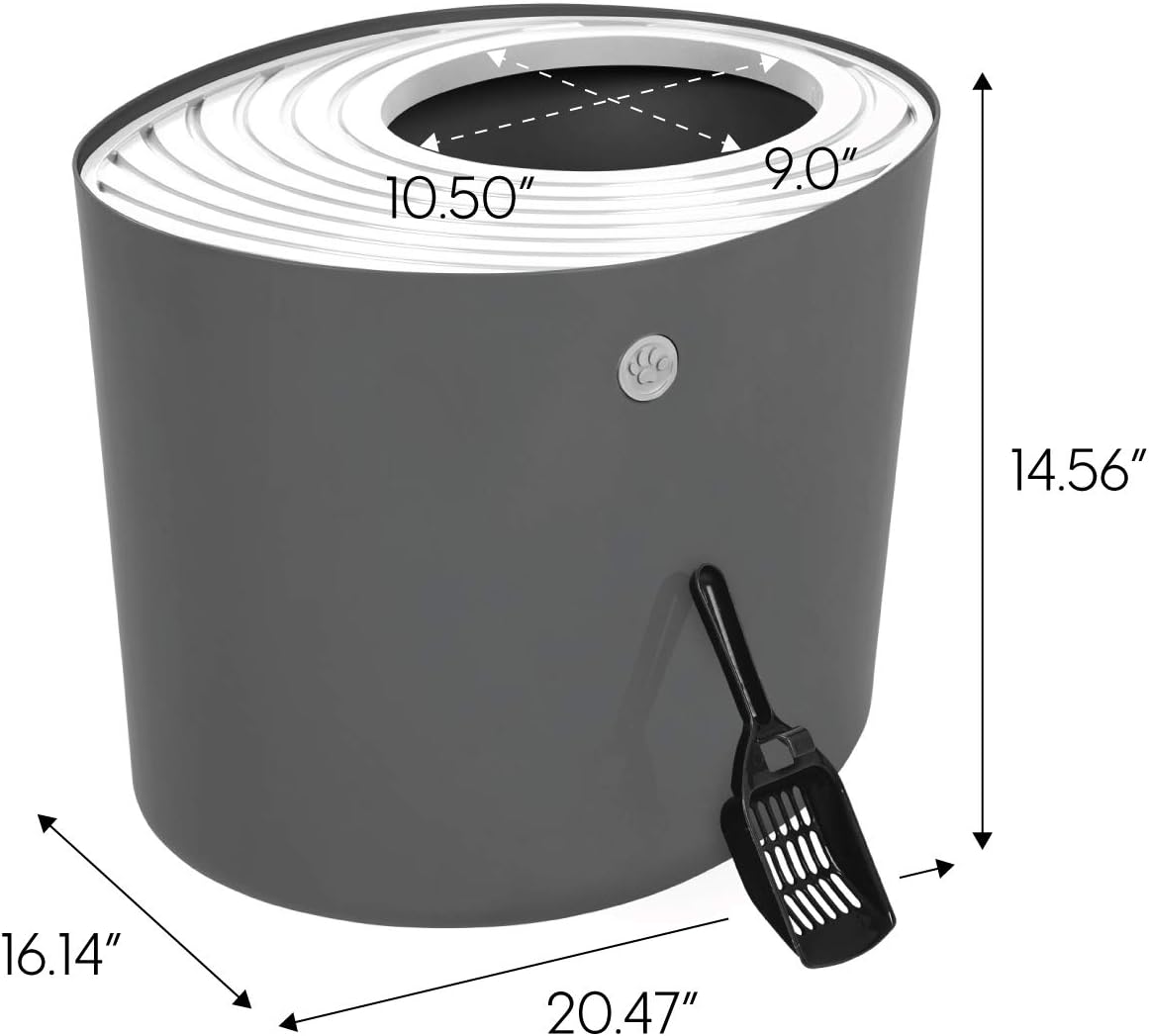IRIS USA Top Entry Cat Litter Box with Cat Litter Scoop, Dark Gray & White, Dark Gray/White, Large Punt-530: Pet Supplies