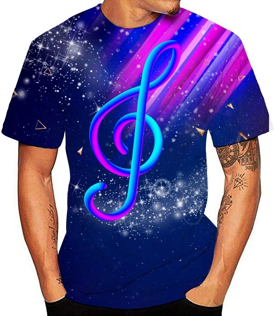 Men Women Unisex 3D Music Note Printing Tee Casual Round Neck Musical Short Sleeve Shirt Top Blouse T-Shirt S-3XL