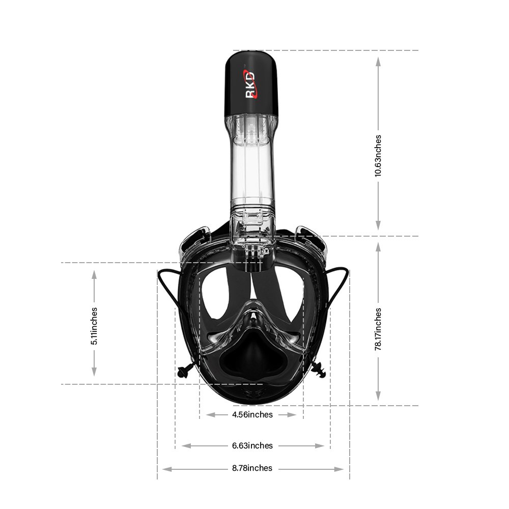 X-CAT (One Size All) NACATIN 2018 Newly One-Piece Full Face Snorkel Mask GASBAG Design, Comfortable Anti-Flog Scuba Masks Larger Viewing Area Closer to Water, Black