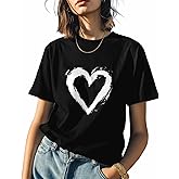 T Shirts for Women Graphic Tees Love Heart Crew Neck Short Sleeve Shirts for Women Abstract Casual T-Shirt