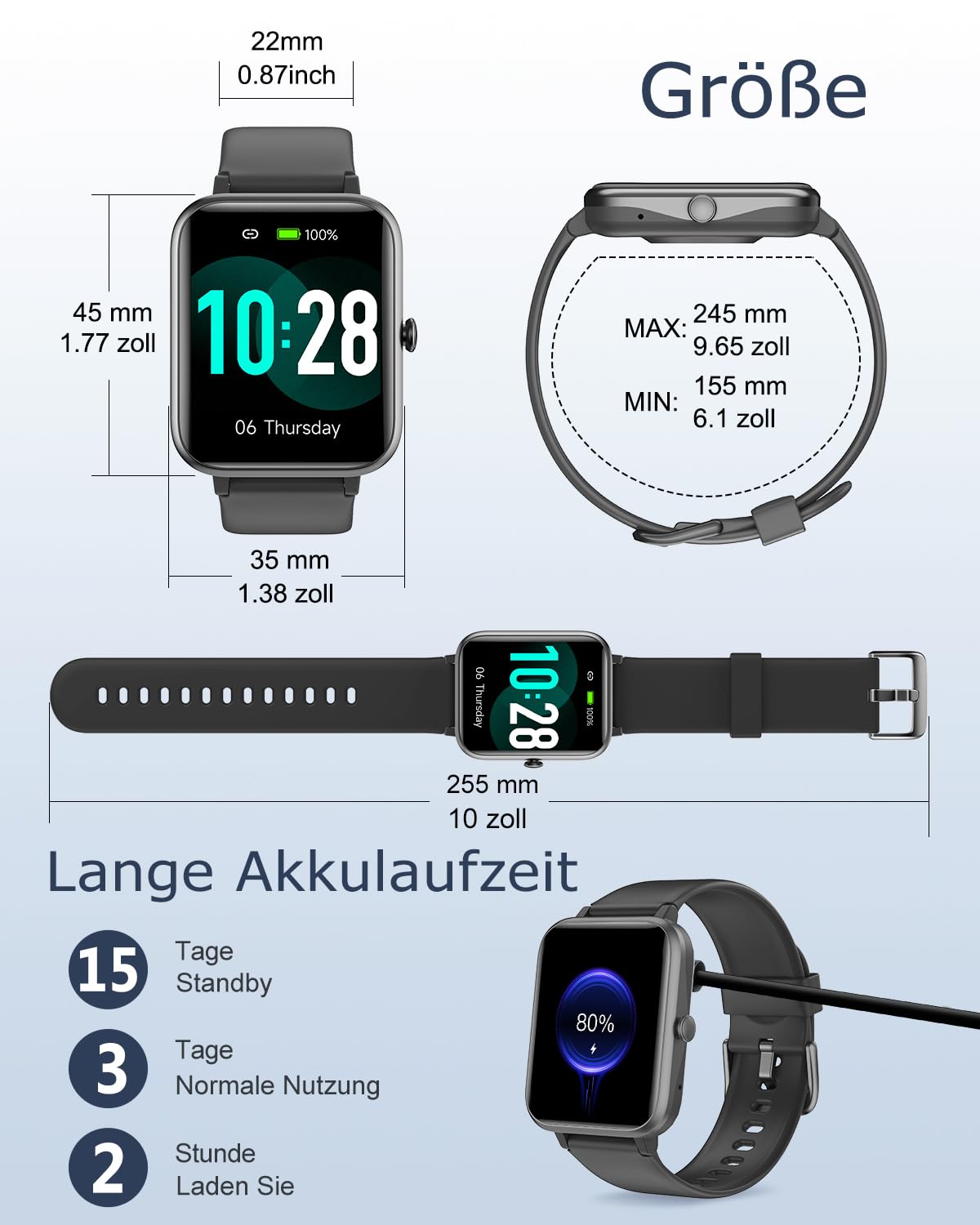 GRV Smartwatch Damen Herren mit Telefonfunktion,1.85" HD Fitnessuhr mit 24/7 SpO2 Herzfrequenz Schlafmonitor Schrittzähler KI-Sprachsteuerung 100+ Sportmodi,IP68 Wasserdicht für iOS Android Handy 8