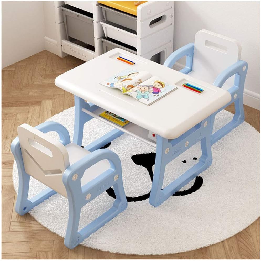 SHLFJQ Children's Table Chair Set for 1-7 Years Old, Baby Play Table/Toddler Table/plastic Dining Table for Writing, Reading, Drawing Eatting and Playing Outdoor (Color : Blue)