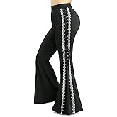 ROSE GAL Plus Size Women Elastic High Waisted Flare Pants Lace-up Lace Hem Bell Bottom Pants