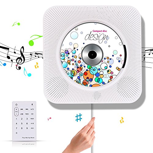 CD Music Player with Bluetooth & Remote Control Wall Mountable HiFi Home Audio Speakers, MP3, USB, 3.5mm Headphone Jack, AUX Input/Output (Portable CD Player)