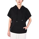ETOSELL Womens Hoodies Casual Short Sleeve Drawstring Waffle Pullover Tops Loose Sweatshirt with Pocket