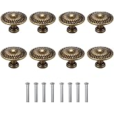 Eledabra 8 Pcs Antique Bronze Cabinet Knobs Pull, Vintage Rustic Style Drawer Knobs Decorative Round Handles for Furniture Cupboard Dresser