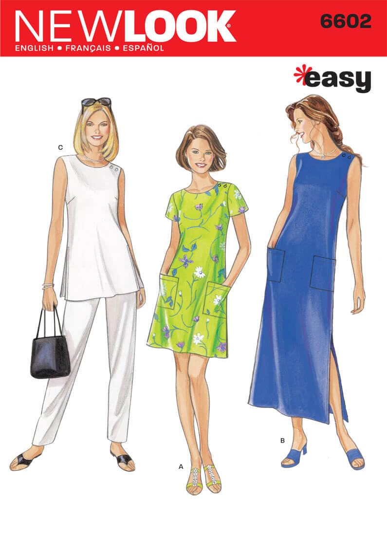 New Look Sewing Pattern 6602: Misses Dresses, Size A, Cotton, A (S-M-L-XL-XXL)