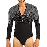 YiZYiF Men's Sequins V Neck Dance Shirts Unitard