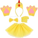 Exacoo 6Pcs Chicken Animal Costume Set Chick Headband With Beak Bowtie Tail Gloves Yellow Tutu Skirt Dress Up Cosplay Party Accessories Big Bird Costumes Chicky Outfit