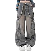 Gothic Women's Pants Street Trend Loose Multi Pocket Stitching Casual Straight Leg Wide Leg Washed Denim Vintage