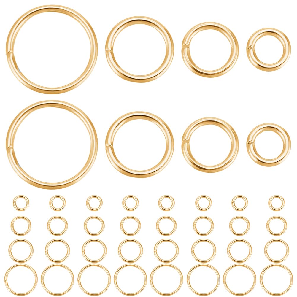 Beebeecraft 1 Box 600Pcs 4/5/6/8mm Open Jump Rings 18K Gold Plated Stainless Steel Single Loop Jump Ring Round Connector Rings for Bracelet Necklace Jewellery Making
