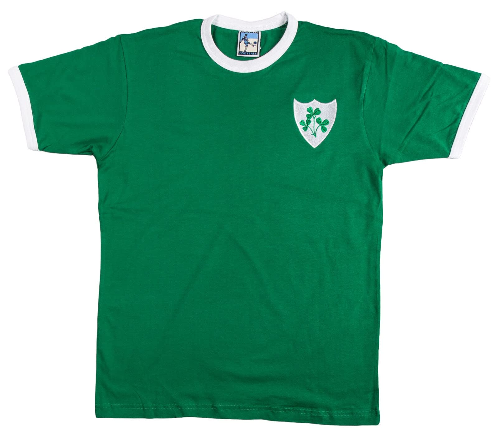 Republic of Ireland Retro Football T Shirt Embroidered Logo (XXL) Green/White