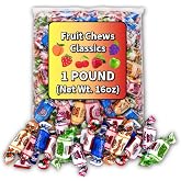 Soft Chewy Fruity Chews Candy &ndash; 1 Pound Bulk Bag &ndash; Individually Wrapped Assorted Fruit Candy &ndash; 6 Flavors: Peach, Strawberry, Cherry, Grape, Green Apple, Blue Raspberry &ndash; Soft Taffy Candy for Parties, Offices, Candy Bowls