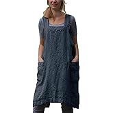 Amlztr Women's Pinafore Apron Cross Back Apron with Pockets Cotton Linen Apron Dress Plus Size