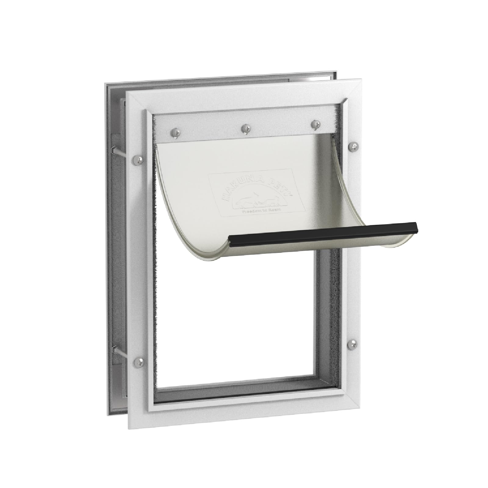 Hakuna Pets Deluxe Aluminium Pet Door, Lockable Cat Flap and Small Dog Door, 2-Way Locking Panel, Weatherproof Magnetic Flap, Fits Screens, Doors, Walls and Glass up to 70mm Thick, Medium, White