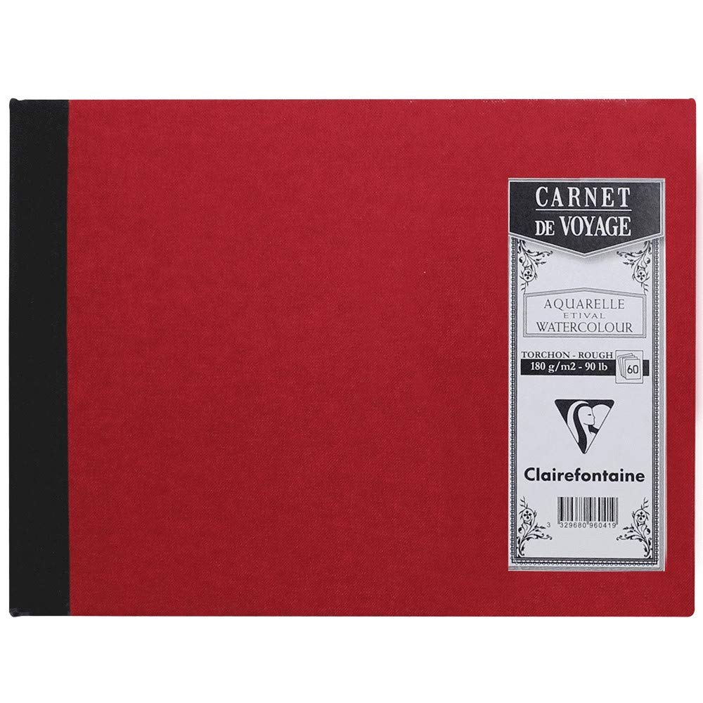 Clairefontaine - Ref 96041C - Canvas Cover Travel Album (60 Pages) - A5 (148 x 210mm), 180gsm Grained Drawing Paper, Fabric Coated Cover - Deep Red Cover