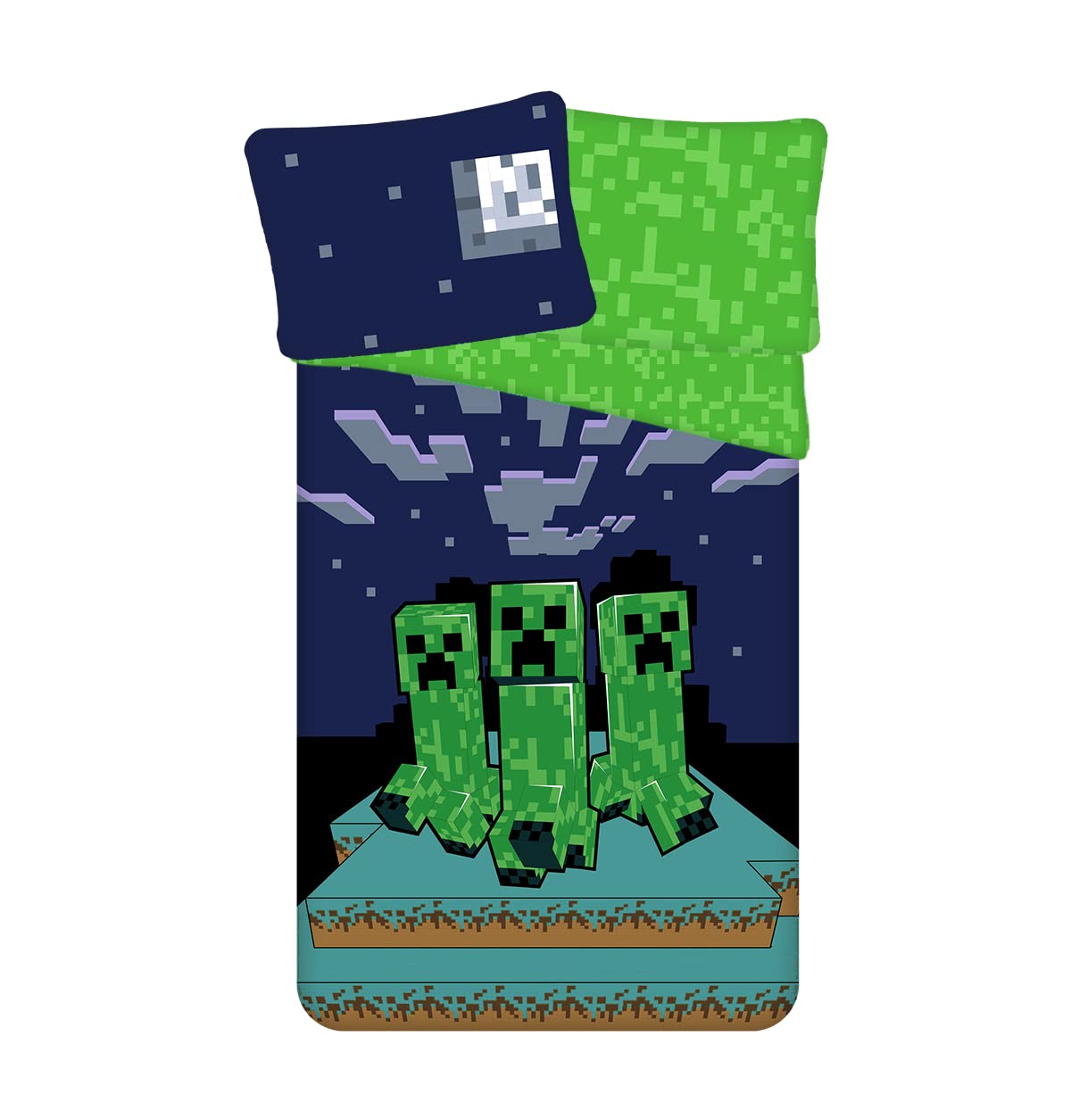Children's bed linen reversible motif Minecraft Green Creeper Sleep Tight night green Duvet cover 140 x 200 cm, pillowcase 70 x 90 cm, 100% cotton